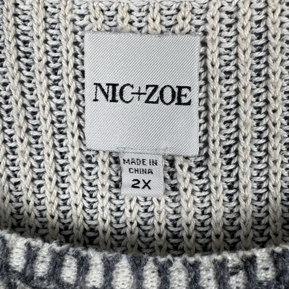 NIC+ZOE Sweater Womens 2X Gray Beige Floral Knit Oversized Pullover Neutral Plus - Picture 4 of 8